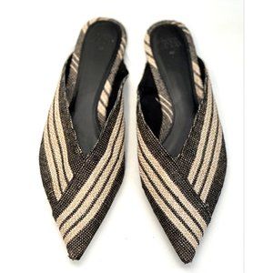 Zara Mules Shoes Black/Ivory Striped Shiny Women's Sz 9